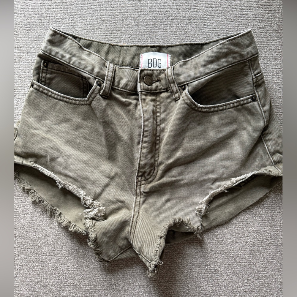 BDG Women's Olive Frayed Hem Jean Shorts
